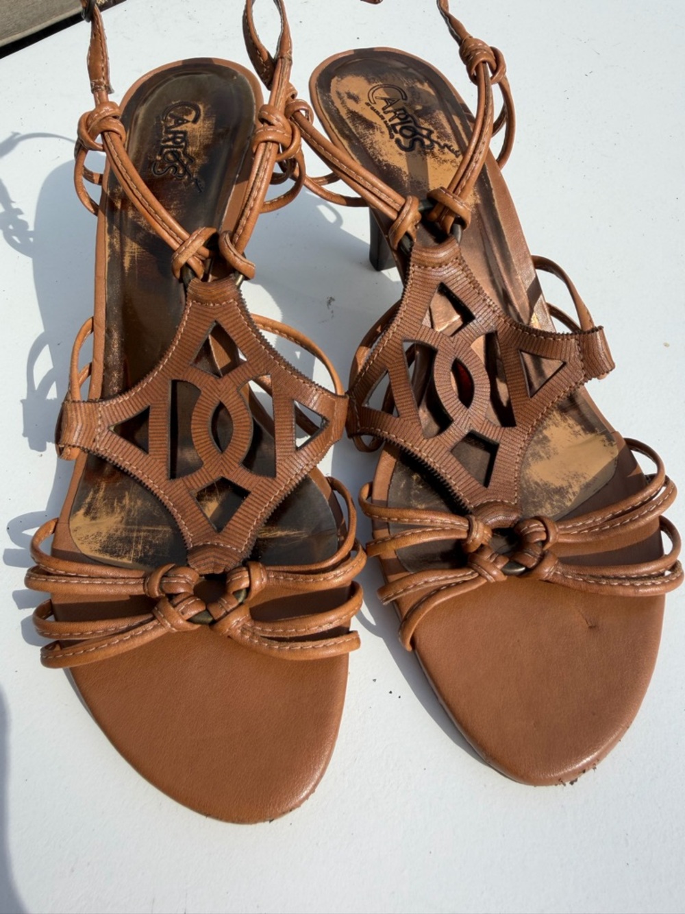 Carlos by Carlos Santana Tan Leather Strappy Heeled Sandals
